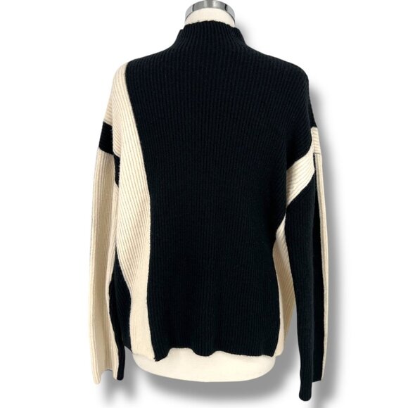 Commense Miss Paris Black White Colorblock Ribbed Knit Sweater Size Small - Picture 7 of 16